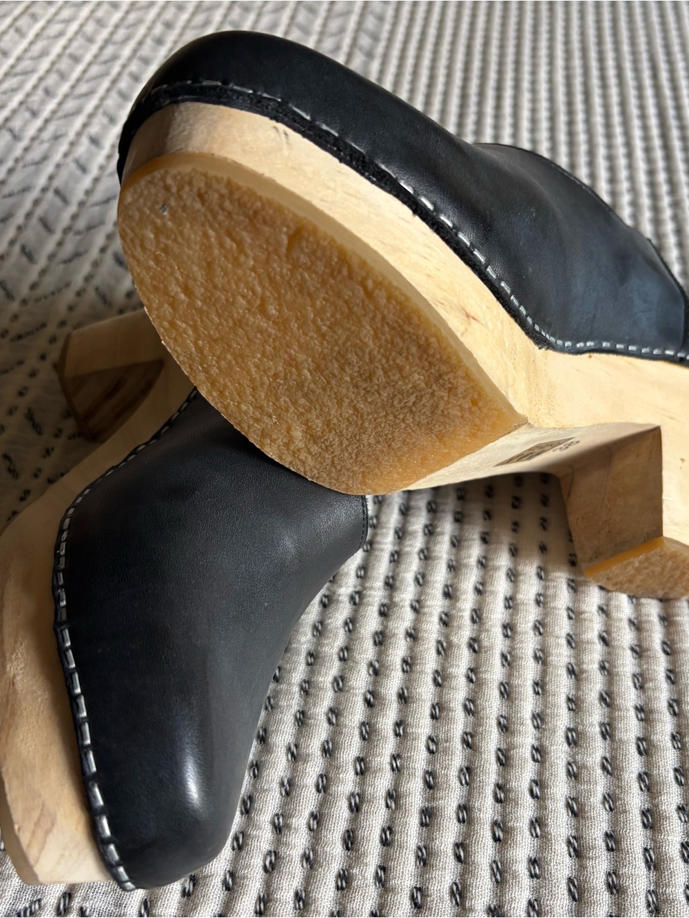 Free People Black Leather Wooden Clog Heels